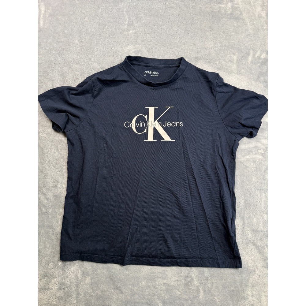 Calvin Klein Jeans T Shirt Men Large Navy Blue Graphic Print Cotton Short Sleeve
